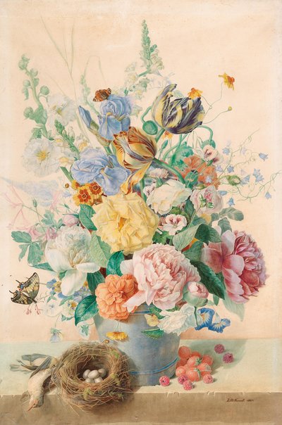 Large Still Life with Tulips, Roses and Lilies by Jean Baptiste Fournel
